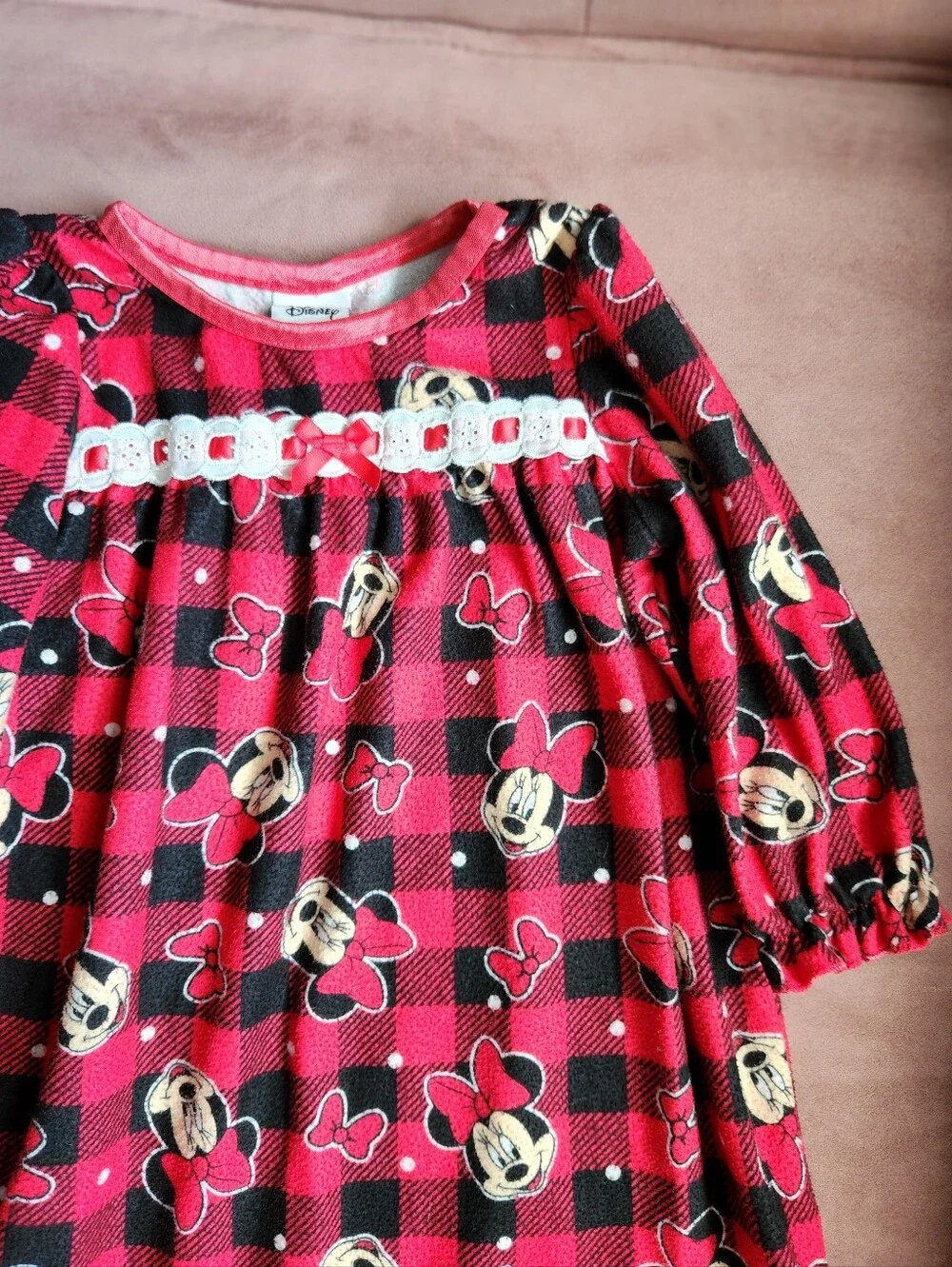 Disney Minnie Mouse Red and Black Plaid Nightgown, Size 18 Months - Picture 2 of 5